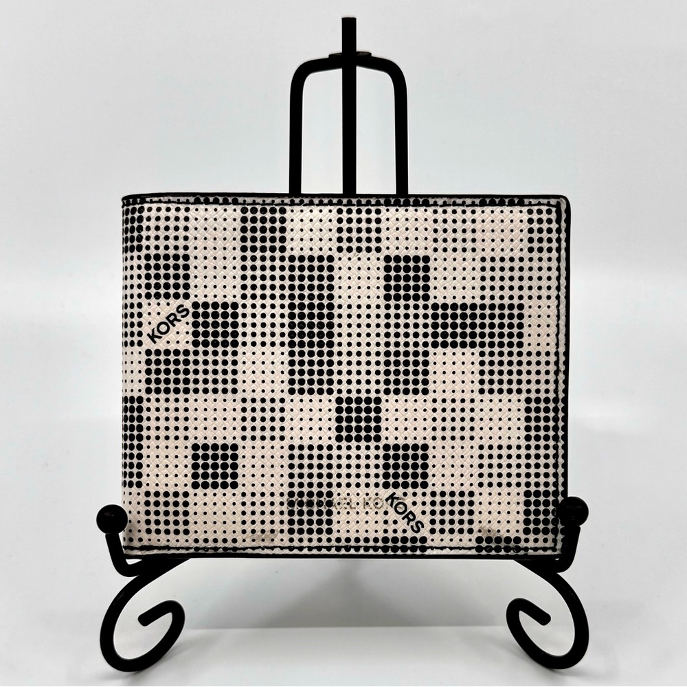 NEW! Mens Michael Kors Silver & Black Metallic Spotted Checkered Wallet Bifold